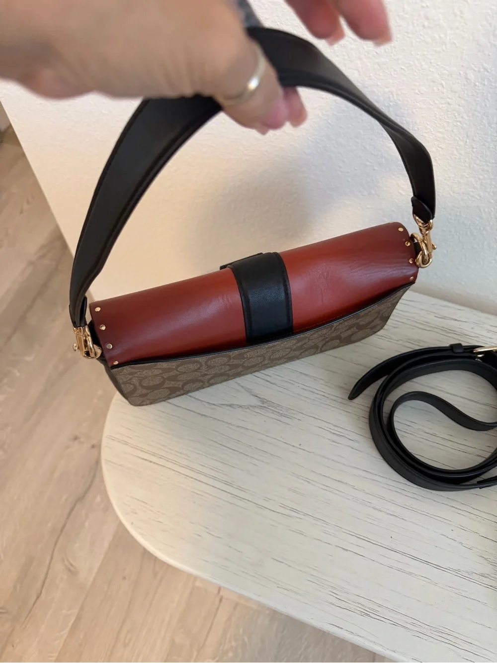 Coach Two-Tone Signature Saddle Bag in Brown and Black - Picture 7 of 15